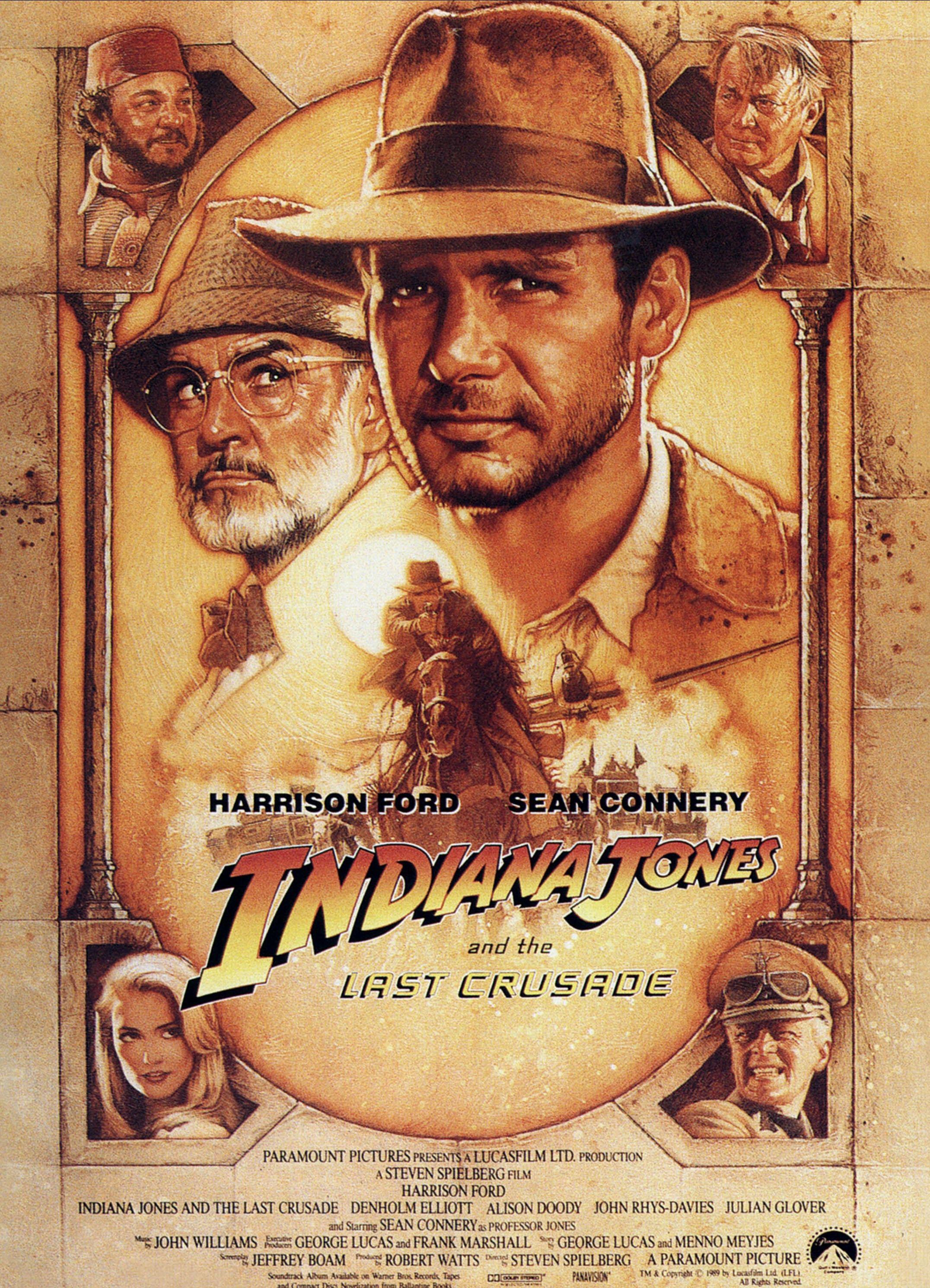 JOHN RHYS-DAVIES, HARRISON FORD, SEAN CONNERY, DENHOLM ELLIOTT, ALISON DOODY,  MICHAEL BYRNE POSTER, INDIANA JONES AND THE LAST CRUSADE, 1989